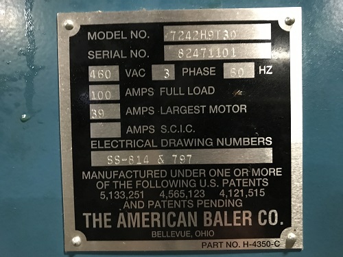 8624 2 American Baler 7242H9T30 Horizontal Auto Tie Baler