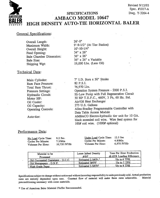 American Baler 10647 Specs